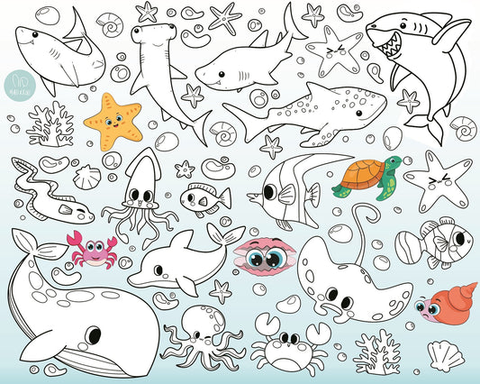 Meeresleben | RIESIGE Malvorlage 120 х 150 cm