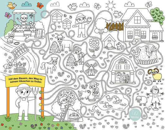 Hilf dem Bauern, sein Haus zu finden | RIESIGE Malvorlage 120 x 150 cm