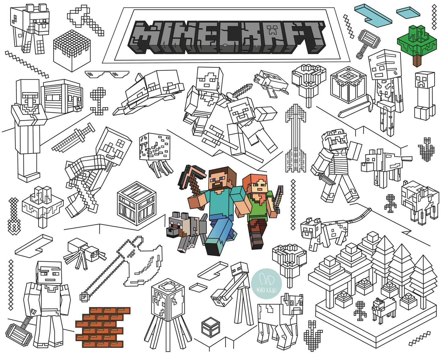 Blockbauspiel | RIESIGE Malvorlage 120 х 150 cm