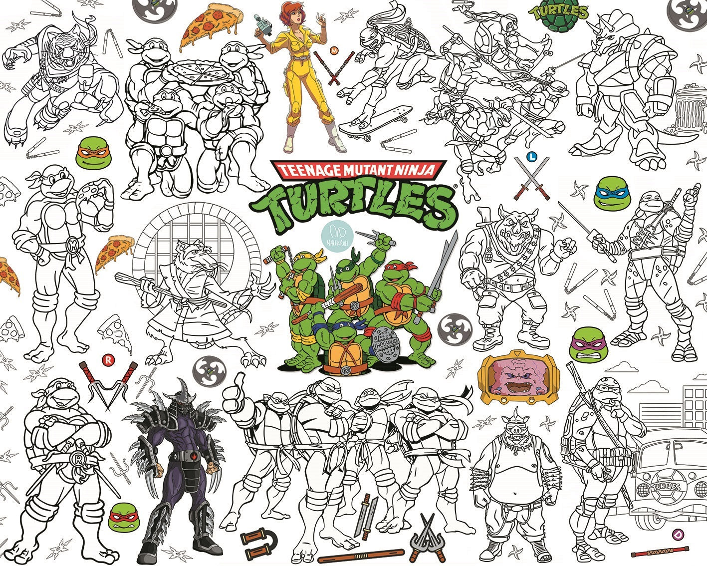 Schildkröten | RIESIGE Malvorlage 120 х 150 cm