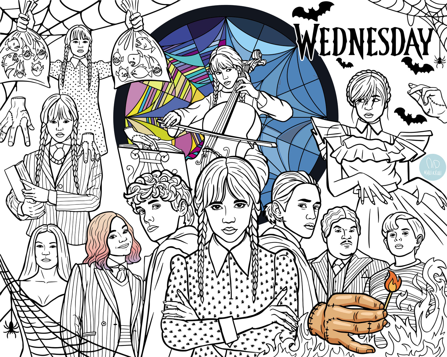 Gruselige Familie | RIESIGE Malvorlage 120 х 150 cm