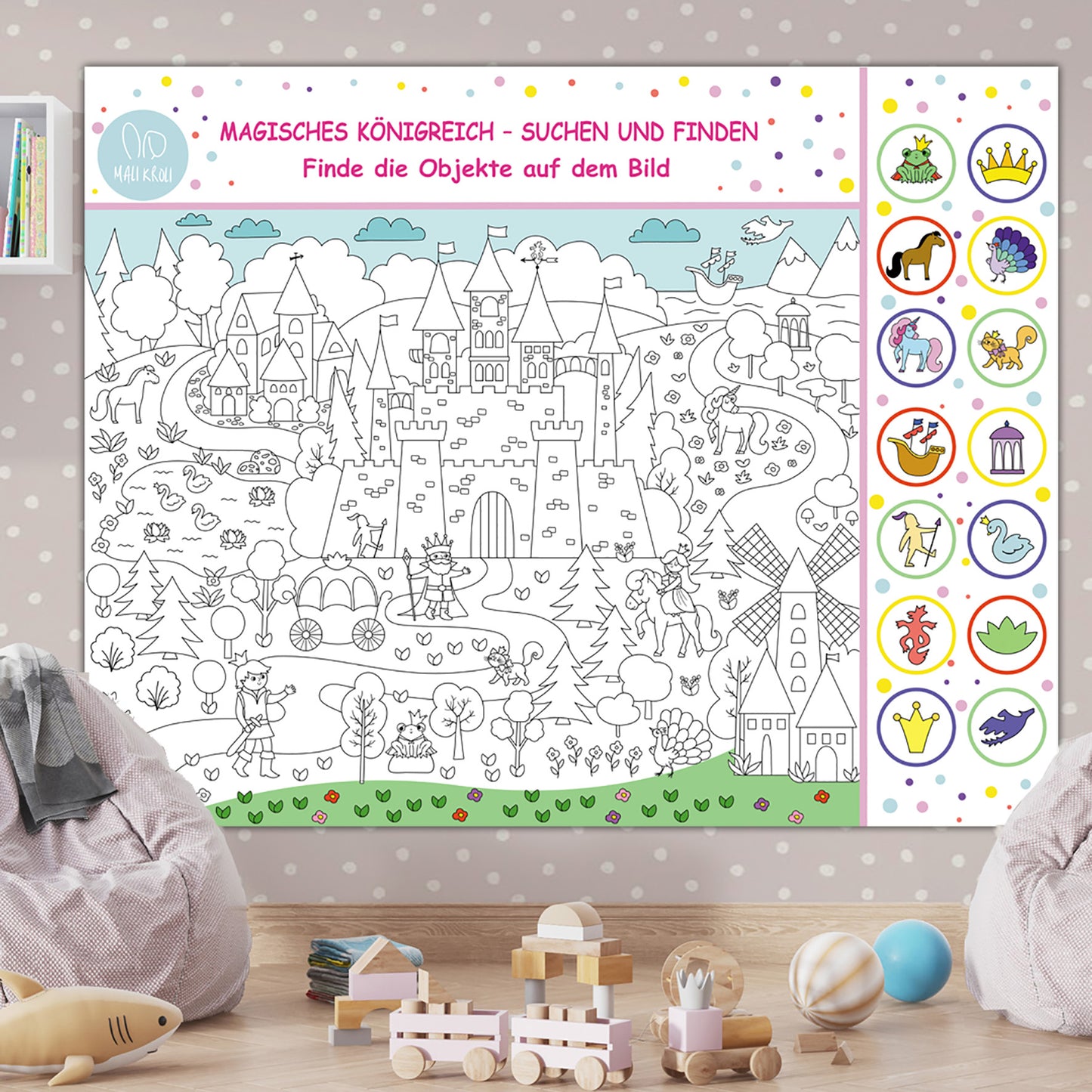 Magic Kingdom Suchen & Finden | RIESIGE Malvorlage 120 x 150 cm