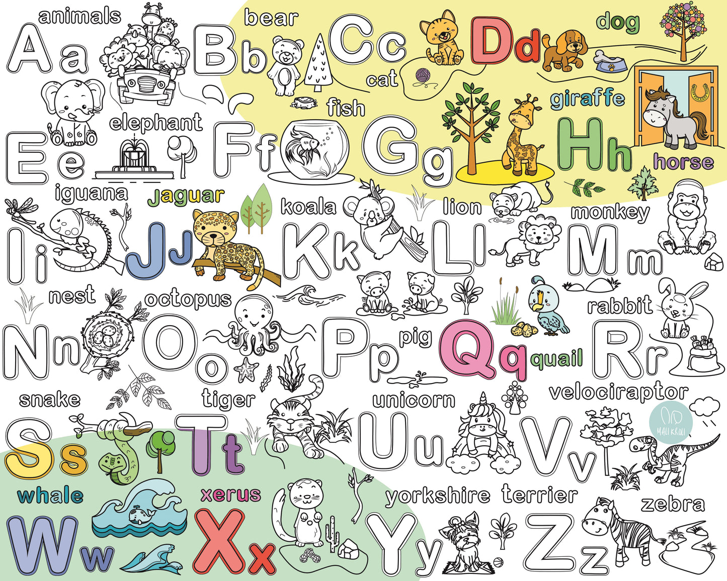 Englisches Alphabet | RIESIGE Malvorlage 120 х 150 cm